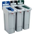 Rubbermaid Commercial Rubbermaid Slim Jim Recycling Station, LandfillMixed RecyclingCompost, 3 23 Gal Cap 2007918